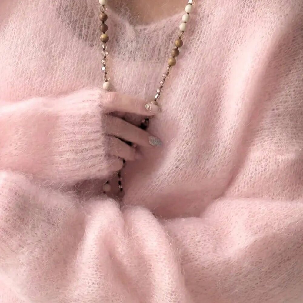 Pink Casual Women's Plush Mohair Sweater - Picture 4 of 4
